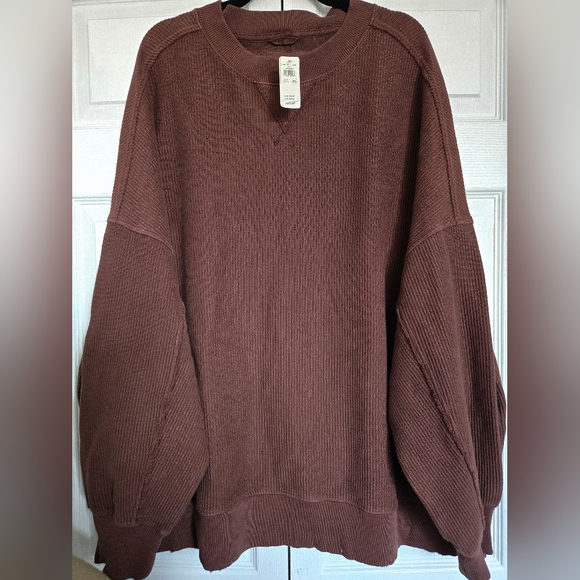 aerie Tops - Aerie NWT Ribbed Brown Very Oversized Crewneck Sweatshirt - Size XXL